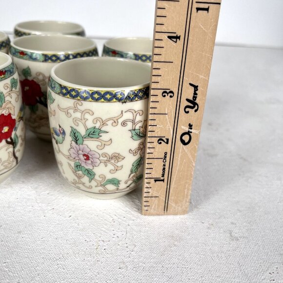 6 Tea Cups Ceramic Teacup Kung Fu Drinkware Flowers Birds Porcelain - Picture 3 of 7